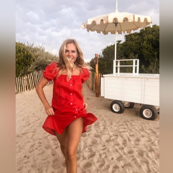Sleeper Dresses & Skirts - Sleeper red 100% linen brigitte midi dress, small